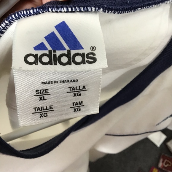 Adidas Vintage White Navy 3 Stripe Athletic Tee - Picture 5 of 6